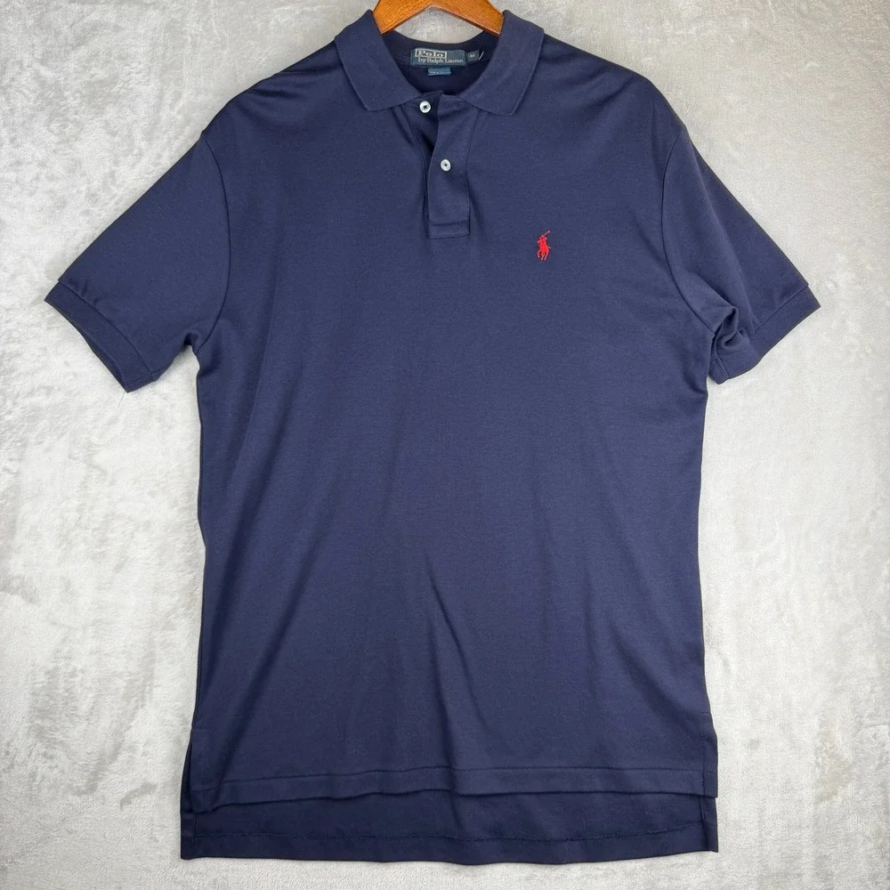 Polo Ralph Lauren Mens Navy Blue Short Sleeve Cotton Polo Shirt Red Pony Size M